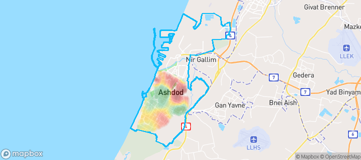 מפה של אשדוד — תחומי העיר מסומנים