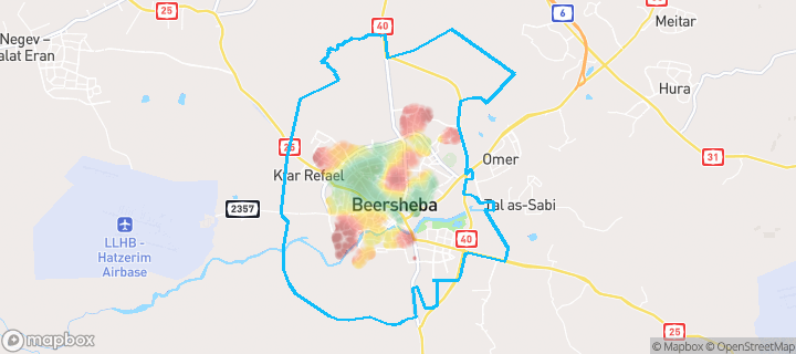 מפה של באר שבע — תחומי העיר מסומנים
