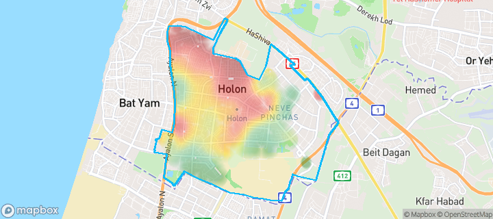 מפה של חולון — תחומי העיר מסומנים