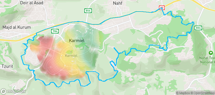 מפה של כרמיאל — תחומי העיר מסומנים