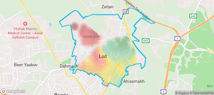 מפה של לוד — תחומי העיר מסומנים