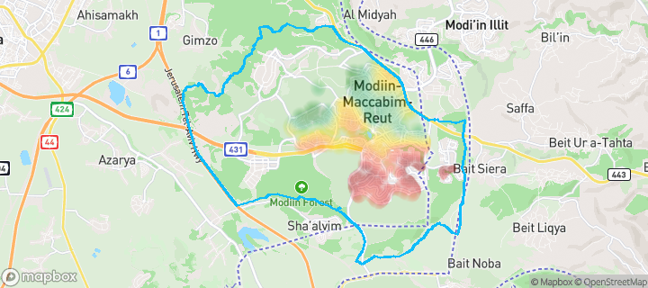 מפה של מודיעין מכבים רעות — תחומי העיר מסומנים