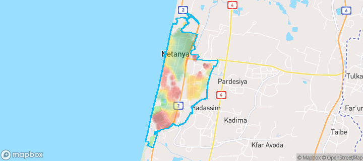 מפה של נתניה — תחומי העיר מסומנים