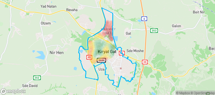 מפה של קריית גת — תחומי העיר מסומנים