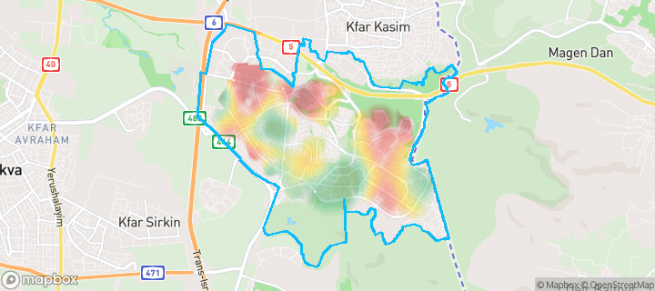 מפה של ראש העין — תחומי העיר מסומנים