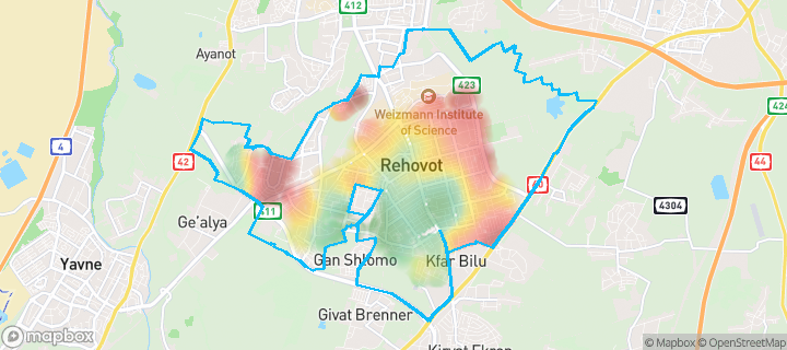 מפה של רחובות — תחומי העיר מסומנים