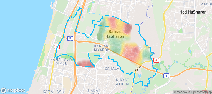 מפה של רמת השרון — תחומי העיר מסומנים
