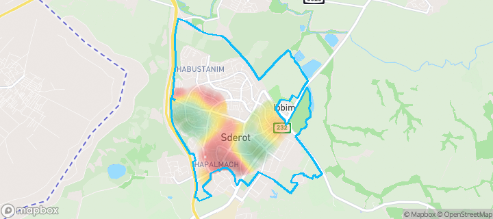 מפה של שדרות — תחומי העיר מסומנים