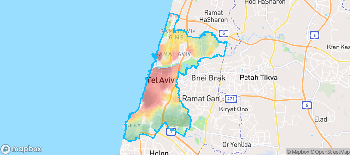 מפה של תל אביב - יפו — תחומי העיר מסומנים