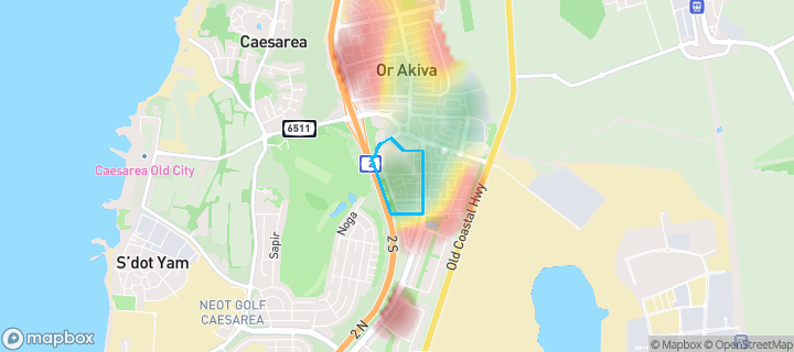 מפת חום של מחירי הנדל"ן בשכונת דרום 3, אור עקיבא — אזורים יקרים בגווני חם, אזורים זולים בגווני קר