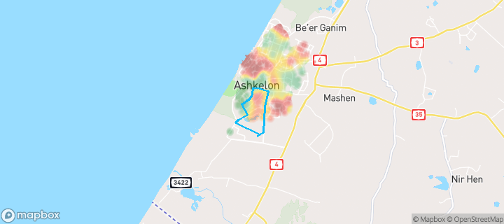 מפת חום של מחירי הנדל"ן בשכונת אגמים, אשקלון — אזורים יקרים בגווני חם, אזורים זולים בגווני קר