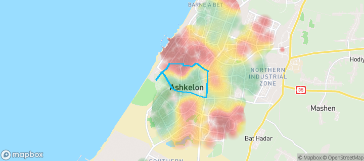 מפת חום של מחירי הנדל"ן בשכונת אשכולי פז, אשקלון — אזורים יקרים בגווני חם, אזורים זולים בגווני קר
