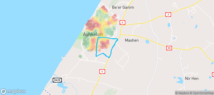 מפת חום של מחירי הנדל"ן בשכונת גבעת הפרחים, אשקלון — אזורים יקרים בגווני חם, אזורים זולים בגווני קר
