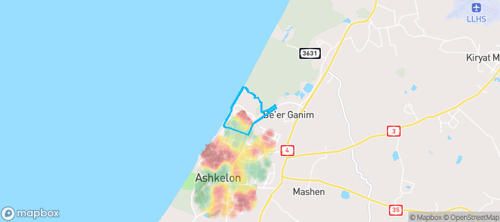 מפת חום של מחירי הנדל"ן בשכונת הנשיא הרצוג, אשקלון — אזורים יקרים בגווני חם, אזורים זולים בגווני קר