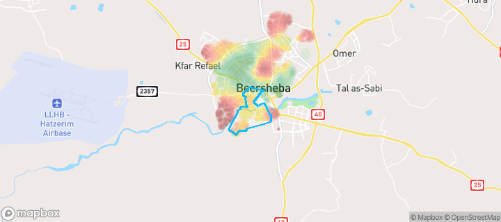 מפת חום של מחירי הנדל"ן בשכונת נווה נוי, באר שבע — אזורים יקרים בגווני חם, אזורים זולים בגווני קר