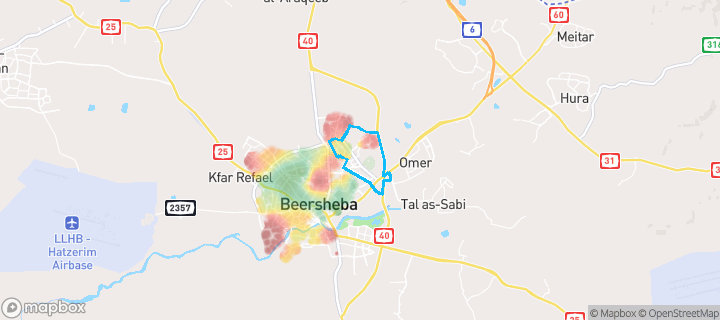 מפת חום של מחירי הנדל"ן בשכונת רמות, באר שבע — אזורים יקרים בגווני חם, אזורים זולים בגווני קר