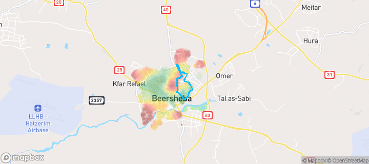 מפת חום של מחירי הנדל"ן בשכונת שכונה ג, באר שבע — אזורים יקרים בגווני חם, אזורים זולים בגווני קר