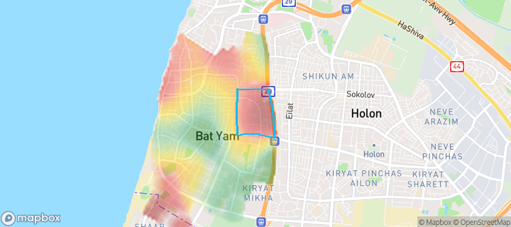 מפת חום של מחירי הנדל"ן בשכונת רמת יוסף, בת ים — אזורים יקרים בגווני חם, אזורים זולים בגווני קר