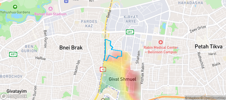 מפת חום של מחירי הנדל"ן בשכונת קריית מטלון, גבעת שמואל — אזורים יקרים בגווני חם, אזורים זולים בגווני קר