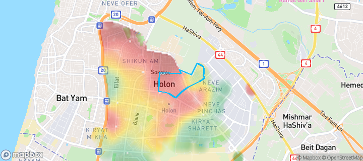 מפת חום של מחירי הנדל"ן בשכונת רסקו ג', חולון — אזורים יקרים בגווני חם, אזורים זולים בגווני קר