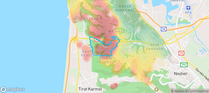 מפת חום של מחירי הנדל"ן בשכונת אחוזת שמואל, חיפה — אזורים יקרים בגווני חם, אזורים זולים בגווני קר