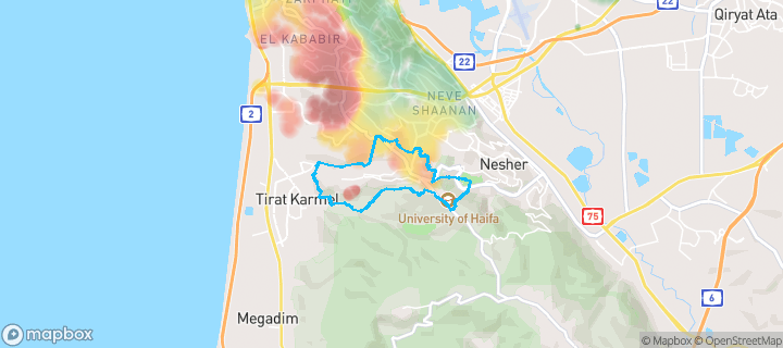 מפת חום של מחירי הנדל"ן בשכונת הוד הכרמל, חיפה — אזורים יקרים בגווני חם, אזורים זולים בגווני קר