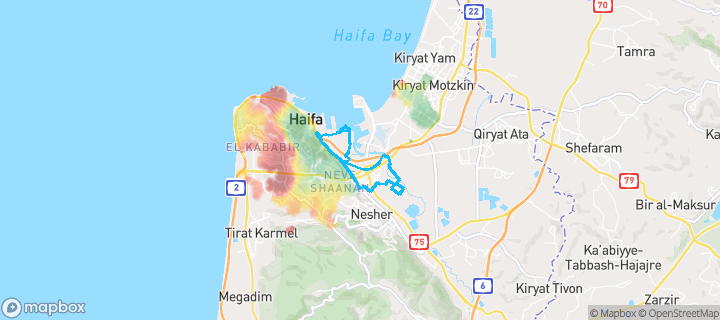 מפת חום של מחירי הנדל"ן בשכונת צ׳ק פוסט, חיפה — אזורים יקרים בגווני חם, אזורים זולים בגווני קר