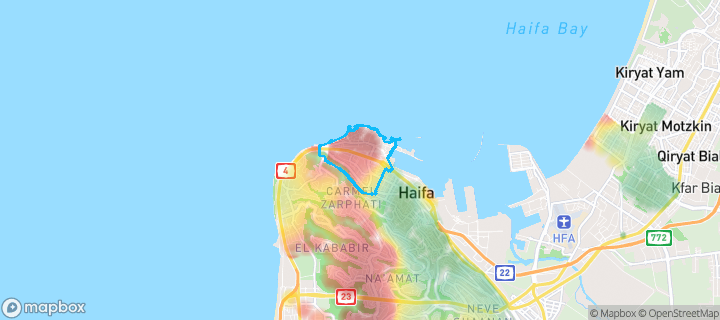 מפת חום של מחירי הנדל"ן בשכונת קריית אליעזר, חיפה — אזורים יקרים בגווני חם, אזורים זולים בגווני קר