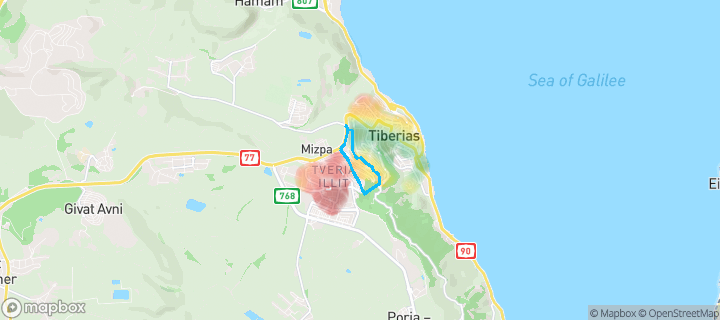 מפת חום של מחירי הנדל"ן בשכונת מורדות טבריה, טבריה — אזורים יקרים בגווני חם, אזורים זולים בגווני קר