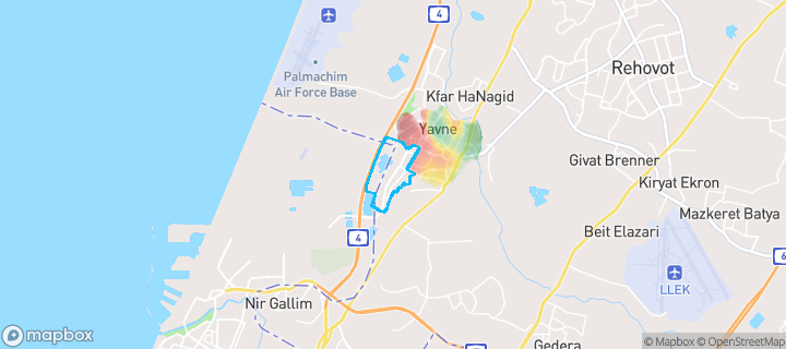 מפת חום של מחירי הנדל"ן בשכונת דרום מערב, יבנה — אזורים יקרים בגווני חם, אזורים זולים בגווני קר