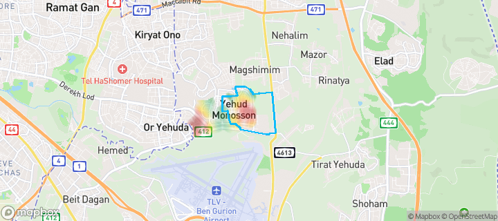 מפת חום של מחירי הנדל"ן בשכונת קרית ביאליסטוק, יהוד מונוסון — אזורים יקרים בגווני חם, אזורים זולים בגווני קר