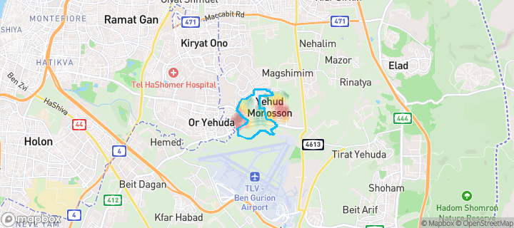 מפת חום של מחירי הנדל"ן בשכונת קרית הסביונים, יהוד מונוסון — אזורים יקרים בגווני חם, אזורים זולים בגווני קר