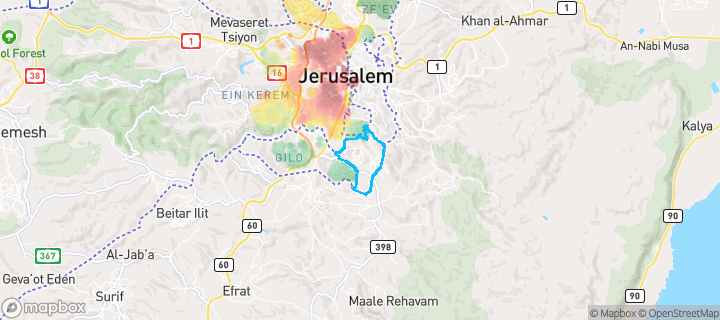 מפת חום של מחירי הנדל"ן בשכונת אום טובא, ירושלים — אזורים יקרים בגווני חם, אזורים זולים בגווני קר