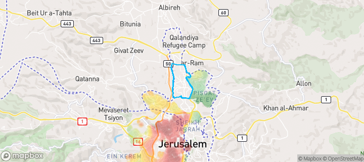 מפת חום של מחירי הנדל"ן בשכונת בית חנינא, ירושלים — אזורים יקרים בגווני חם, אזורים זולים בגווני קר