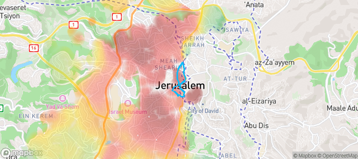 מפת חום של מחירי הנדל"ן בשכונת מורשה, ירושלים — אזורים יקרים בגווני חם, אזורים זולים בגווני קר