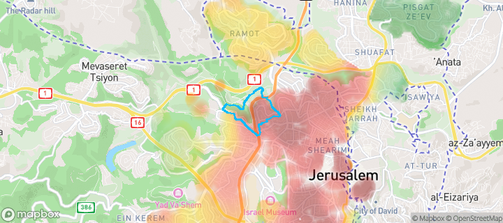 מפת חום של מחירי הנדל"ן בשכונת קריית מטרסדורף, ירושלים — אזורים יקרים בגווני חם, אזורים זולים בגווני קר