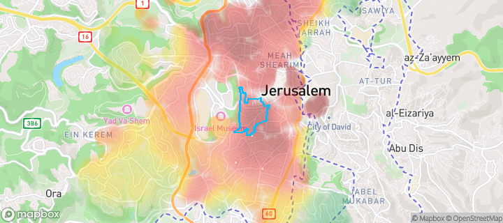 מפת חום של מחירי הנדל"ן בשכונת רחביה, ירושלים — אזורים יקרים בגווני חם, אזורים זולים בגווני קר