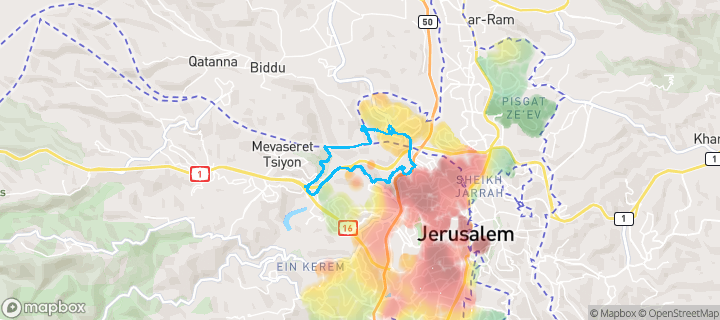 מפת חום של מחירי הנדל"ן בשכונת רמות ב', ירושלים — אזורים יקרים בגווני חם, אזורים זולים בגווני קר