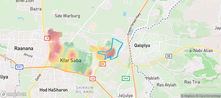 מפת חום של מחירי הנדל"ן בשכונת יוספטל, כפר סבא — אזורים יקרים בגווני חם, אזורים זולים בגווני קר