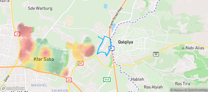 מפת חום של מחירי הנדל"ן בשכונת מזרח 1, כפר סבא — אזורים יקרים בגווני חם, אזורים זולים בגווני קר