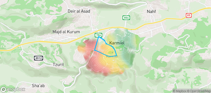מפת חום של מחירי הנדל"ן בשכונת הגליל, כרמיאל — אזורים יקרים בגווני חם, אזורים זולים בגווני קר