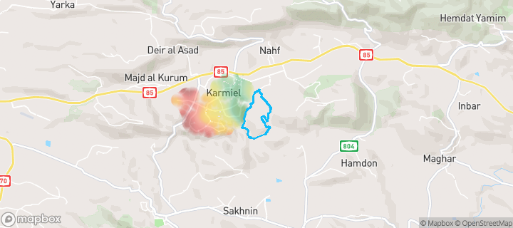 מפת חום של מחירי הנדל"ן בשכונת מזרח, כרמיאל — אזורים יקרים בגווני חם, אזורים זולים בגווני קר