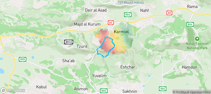 מפת חום של מחירי הנדל"ן בשכונת רמת רבין, כרמיאל — אזורים יקרים בגווני חם, אזורים זולים בגווני קר