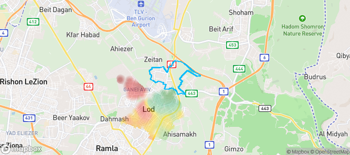 מפת חום של מחירי הנדל"ן בשכונת גני יער, לוד — אזורים יקרים בגווני חם, אזורים זולים בגווני קר