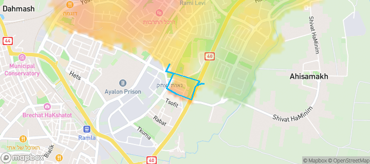 מפת חום של מחירי הנדל"ן בשכונת נאות יצחק, לוד — אזורים יקרים בגווני חם, אזורים זולים בגווני קר