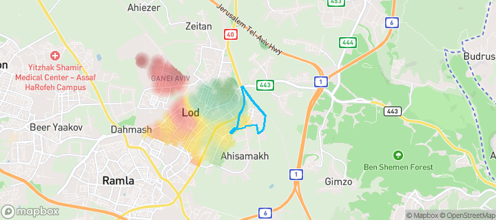 מפת חום של מחירי הנדל"ן בשכונת נווה נוף, לוד — אזורים יקרים בגווני חם, אזורים זולים בגווני קר