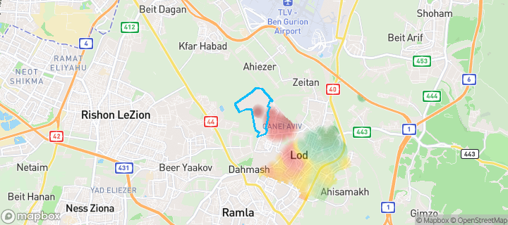 מפת חום של מחירי הנדל"ן בשכונת שניר, לוד — אזורים יקרים בגווני חם, אזורים זולים בגווני קר