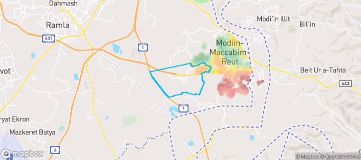 מפת חום של מחירי הנדל"ן בשכונת נופים, מודיעין מכבים רעות — אזורים יקרים בגווני חם, אזורים זולים בגווני קר