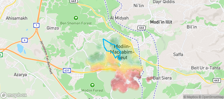 מפת חום של מחירי הנדל"ן בשכונת המגינים, מודיעין-מכבים-רעות — אזורים יקרים בגווני חם, אזורים זולים בגווני קר