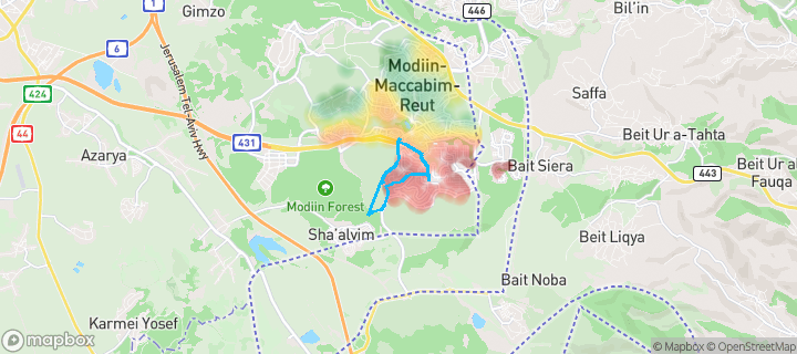 מפת חום של מחירי הנדל"ן בשכונת השבטים, מודיעין-מכבים-רעות — אזורים יקרים בגווני חם, אזורים זולים בגווני קר